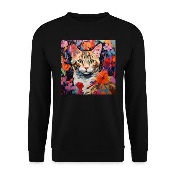 chat, motif de chat, fleurs, cadeau, idée cadeau - Sweat-shirt Unisexe - noir - Devant - Alina (178cm) & Michal (187cm)
