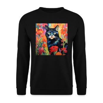 cat, cat motif, flowers, gift, gift idea - Unisex Sweatshirt - black - Front - Alina (178cm) & Michal (187cm)
