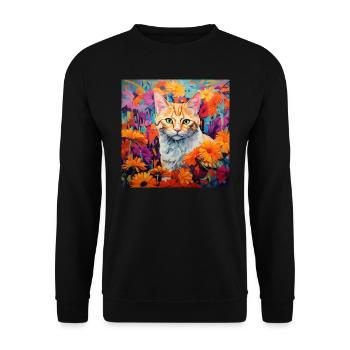 Katze, katzenmotiv, blumen, geschenk, geschenkidee - Unisex Pullover - Schwarz - Vorne - Alina (178cm) & Michal (187cm)