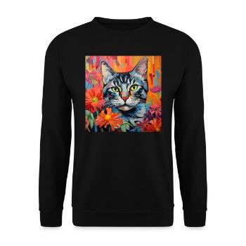 Katze, katzenmotiv, blumen, geschenk, geschenkidee - Unisex Pullover - Schwarz - Vorne - Alina (178cm) & Michal (187cm)