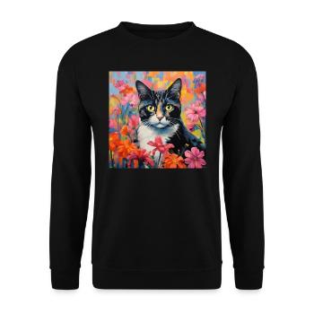 chat, motif de chat, fleurs, cadeau, idée cadeau - Sweat-shirt Unisexe - noir - Devant - Alina (178cm) & Michal (187cm)