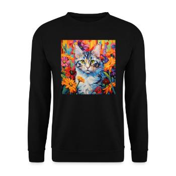 chat, motif de chat, fleurs, cadeau, idée cadeau - Sweat-shirt Unisexe - noir - Devant - Alina (178cm) & Michal (187cm)