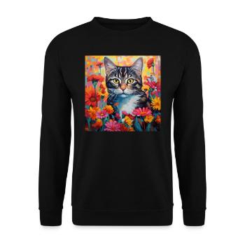 cat, cat motif, flowers, gift, gift idea - Unisex Sweatshirt - black - Front - Alina (178cm) & Michal (187cm)