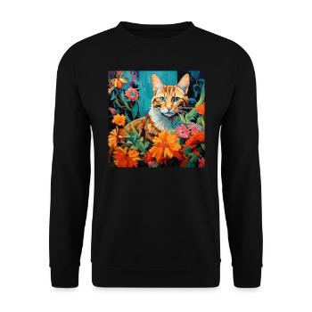 Katze, katzenmotiv, blumen, geschenk, geschenkidee - Unisex Pullover - Schwarz - Vorne - Alina (178cm) & Michal (187cm)