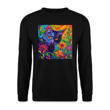 Katze, katzenmotiv, blumen, geschenk, geschenkidee - Unisex Pullover - Schwarz - Vorne - Alina (178cm) & Michal (187cm)