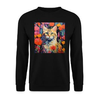 cat, cat motif, flowers, gift, gift idea - Unisex Sweatshirt - black - Front - Alina (178cm) & Michal (187cm)