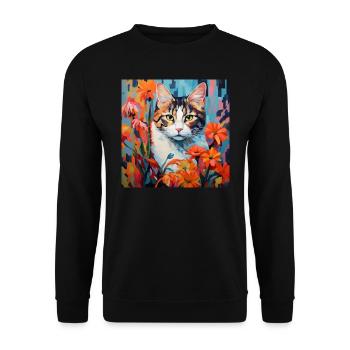 cat, cat motif, flowers, gift, gift idea - Unisex Sweatshirt - black - Front - Alina (178cm) & Michal (187cm)