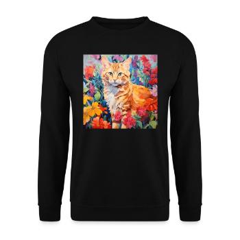 Katze, katzenmotiv, blumen, geschenk, geschenkidee - Unisex Pullover - Schwarz - Vorne - Alina (178cm) & Michal (187cm)