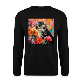 cat, cat motif, flowers, gift, gift idea - Unisex Sweatshirt - black - Front - Alina (178cm) & Michal (187cm)