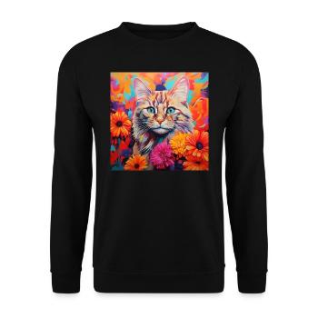 Katze, katzenmotiv, blumen, geschenk, geschenkidee - Unisex Pullover - Schwarz - Vorne - Alina (178cm) & Michal (187cm)