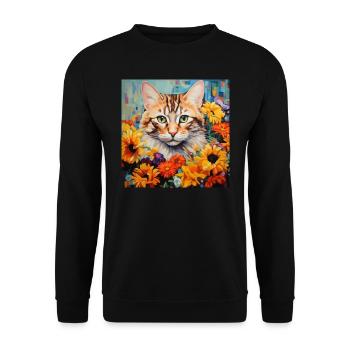 Katze, katzenmotiv, blumen, geschenk, geschenkidee - Unisex Pullover - Schwarz - Vorne - Alina (178cm) & Michal (187cm)