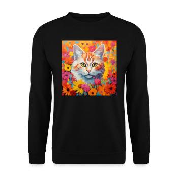 Katze, katzenmotiv, blumen, geschenk, geschenkidee - Unisex Pullover - Schwarz - Vorne - Alina (178cm) & Michal (187cm)