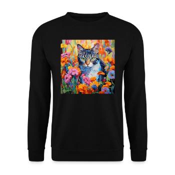chat, motif de chat, fleurs, cadeau, idée cadeau - Sweat-shirt Unisexe - noir - Devant - Alina (178cm) & Michal (187cm)