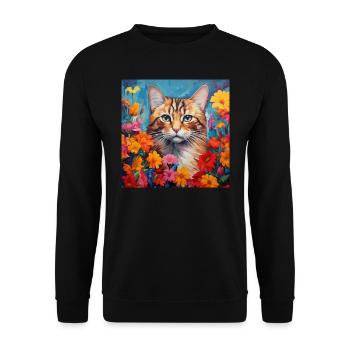 Katze, katzenmotiv, blumen, geschenk, geschenkidee - Unisex Pullover - Schwarz - Vorne - Alina (178cm) & Michal (187cm)
