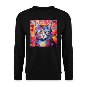 Katze, katzenmotiv, herz, geschenk, geschenkideen - Unisex Pullover - Schwarz - Vorne - Alina (178cm) & Michal (187cm)