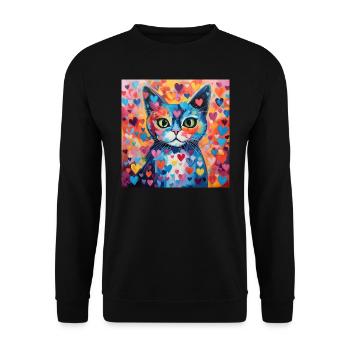 Katze, katzenmotiv, herz, geschenk, geschenkideen - Unisex Pullover - Schwarz - Vorne - Alina (178cm) & Michal (187cm)