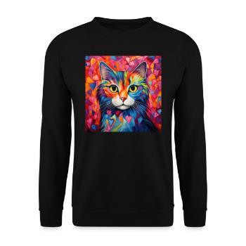 Katze, katzenmotiv, herz, geschenk, geschenkideen - Unisex Pullover - Schwarz - Vorne - Alina (178cm) & Michal (187cm)