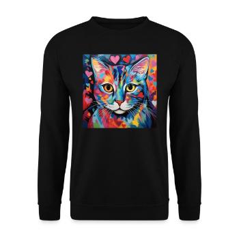 Katze, katzenmotiv, herz, geschenk, geschenkideen - Unisex Pullover - Schwarz - Vorne - Alina (178cm) & Michal (187cm)