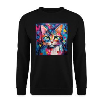 Katze, katzenmotiv, popart, geschenk, geschenkidee - Unisex Pullover - Schwarz - Vorne - Alina (178cm) & Michal (187cm)