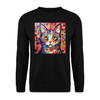 Katze, katzenmotiv, herz, geschenk, geschenkideen - Unisex Pullover - Schwarz - Vorne - Alina (178cm) & Michal (187cm)