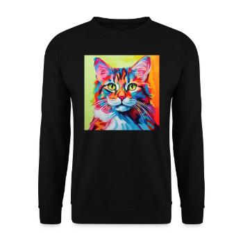 Katze, katzenmotiv, popart, geschenk, geschenkidee - Unisex Pullover - Schwarz - Vorne - Alina (178cm) & Michal (187cm)