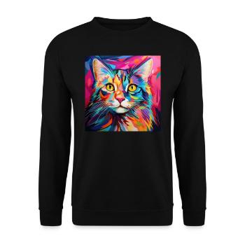 Katze, katzenmotiv, popart, geschenk, geschenkidee - Unisex Pullover - Schwarz - Vorne - Alina (178cm) & Michal (187cm)