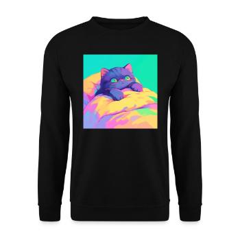 Katze, katzenmotiv - Unisex Pullover - Schwarz - Vorne - Alina (178cm) & Michal (187cm)