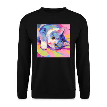 Cat, Cat Motif - Unisex Sweatshirt - black - Front - Alina (178cm) & Michal (187cm)