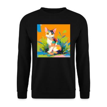 Katze, katzenmotiv - Unisex Pullover - Schwarz - Vorne - Alina (178cm) & Michal (187cm)