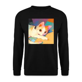 Cat, Cat Motif - Unisex Sweatshirt - black - Front - Alina (178cm) & Michal (187cm)