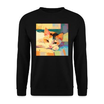 Cat, Cat Motif - Unisex Sweatshirt - black - Front - Alina (178cm) & Michal (187cm)