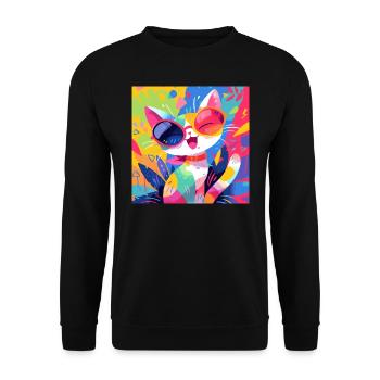 Chat, Motif De Chat - Sweat-shirt Unisexe - noir - Devant - Alina (178cm) & Michal (187cm)