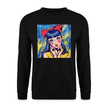 anime, mädchen, retro, waifu, japan, 60s - Unisex Pullover - Schwarz - Vorne - Alina (178cm) & Michal (187cm)