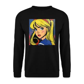 anime, mädchen, retro, waifu, japan, 60s - Unisex Pullover - Schwarz - Vorne - Alina (178cm) & Michal (187cm)