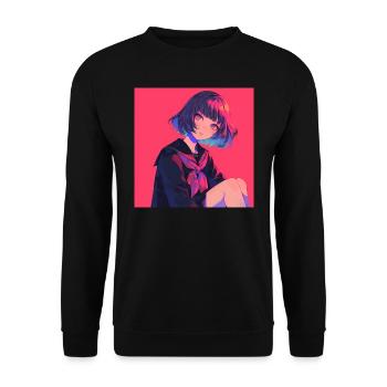 anime, schulmädchen, waifu, japan - Unisex Pullover - Schwarz - Vorne - Alina (178cm) & Michal (187cm)