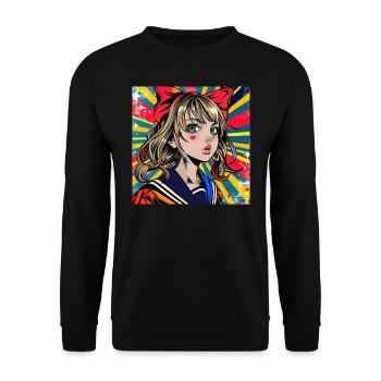 anime retro, waifu, japan - Unisex Pullover - Schwarz - Vorne - Alina (178cm) & Michal (187cm)