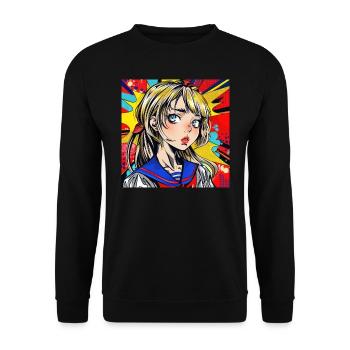 Anime, Fille, Rétro, Waifu, Japon - Sweat-shirt Unisexe - noir - Devant - Alina (178cm) & Michal (187cm)