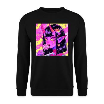 Anime, Fille Démon, Waifu, Japon - Sweat-shirt Unisexe - noir - Devant - Alina (178cm) & Michal (187cm)