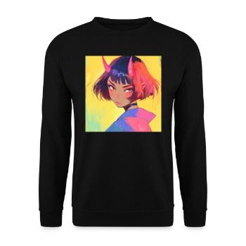 Anime, Fille Démon, Waifu, Japon - Sweat-shirt Unisexe - noir - Devant - Alina (178cm) & Michal (187cm)