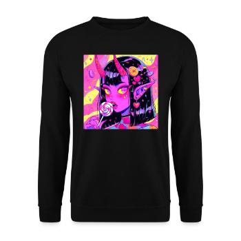 anime, demon girl, waifu, japan - Unisex Pullover - Schwarz - Vorne - Alina (178cm) & Michal (187cm)