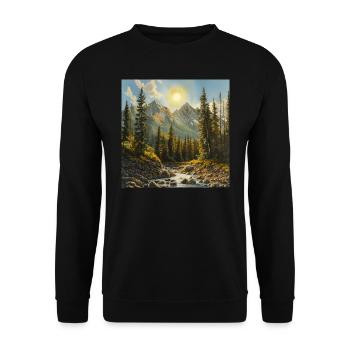 Berge, Landschaft, Natur, Bäume, Sonne - Unisex Pullover - Schwarz - Vorne - Alina (178cm) & Michal (187cm)
