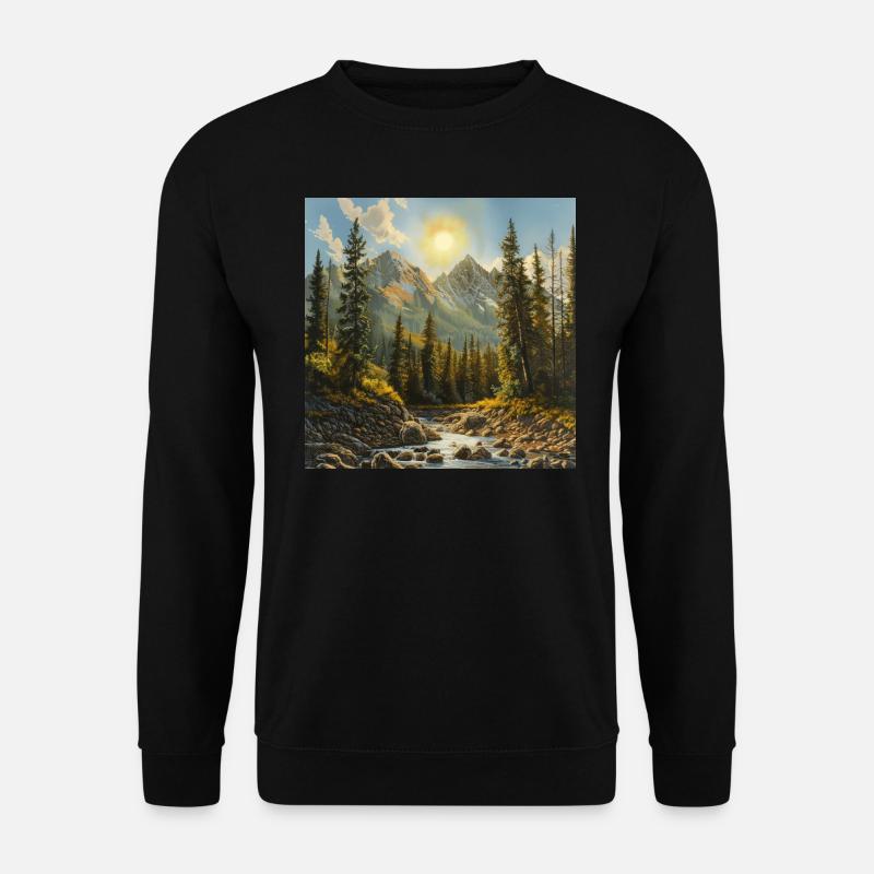 Berge, Landschaft, Natur, Bäume, Sonne - Unisex Pullover - Schwarz