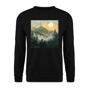 Berge Landschaft Natur Bäume Sonne - Unisex Pullover - Schwarz - Vorne - Alina (178cm) & Michal (187cm)