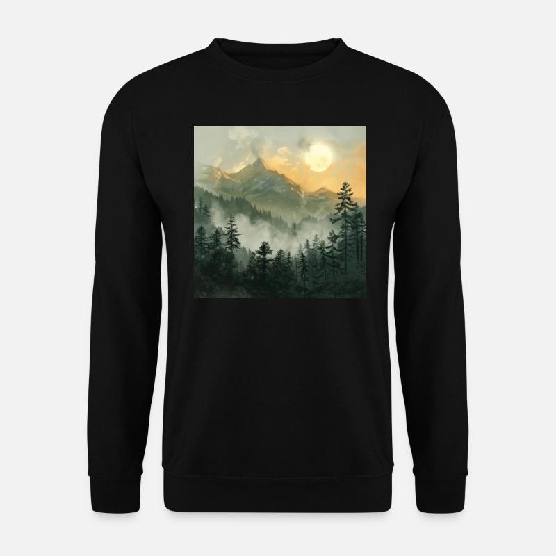 Berge Landschaft Natur Bäume Sonne - Unisex Pullover - Schwarz