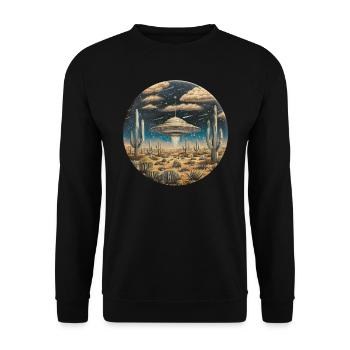 UFO, Natur, Alien, Kaktus, Kakteen, Wüste - Unisex Pullover - Schwarz - Vorne - Alina (178cm) & Michal (187cm)