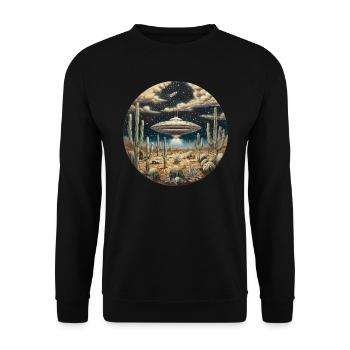 UFO, Natur, Alien, Kaktus, Kakteen, Wüste - Unisex Pullover - Schwarz - Vorne - Alina (178cm) & Michal (187cm)