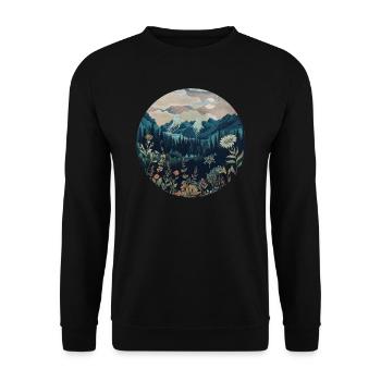 Boho, Blumen, Berge, Landschaft, Natur, Bäume - Unisex Pullover - Schwarz - Vorne - Alina (178cm) & Michal (187cm)