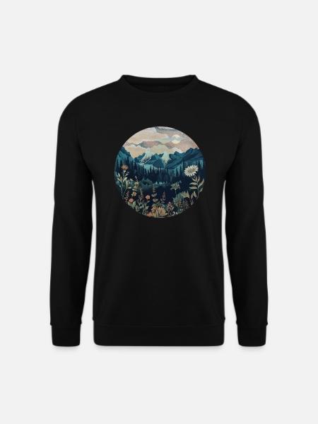 Boho, Blumen, Berge, Landschaft, Natur, Bäume - Unisex Pullover - Schwarz