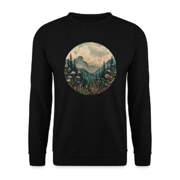 Boho, Blumen, Berge, Landschaft, Natur, Bäume - Unisex Pullover - Schwarz - Vorne - Alina (178cm) & Michal (187cm)