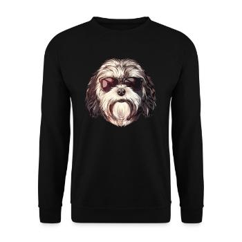 Havanese, Dog, Sunglasses, Summer - Unisex Sweatshirt - black - Front - Alina (178cm) & Michal (187cm)